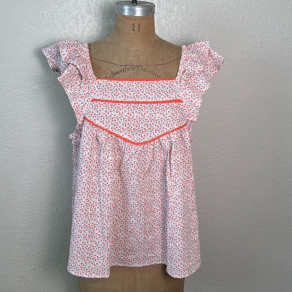 In Loom Womens Small‎ Coral Ruffle Sleeveless Floral Top Square Neck Flowy NWT - Picture 1 of 6